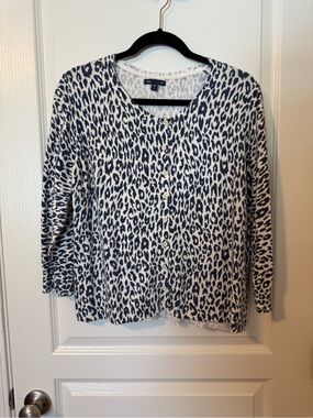 GAP Navy and White Leopard Print Cardigan